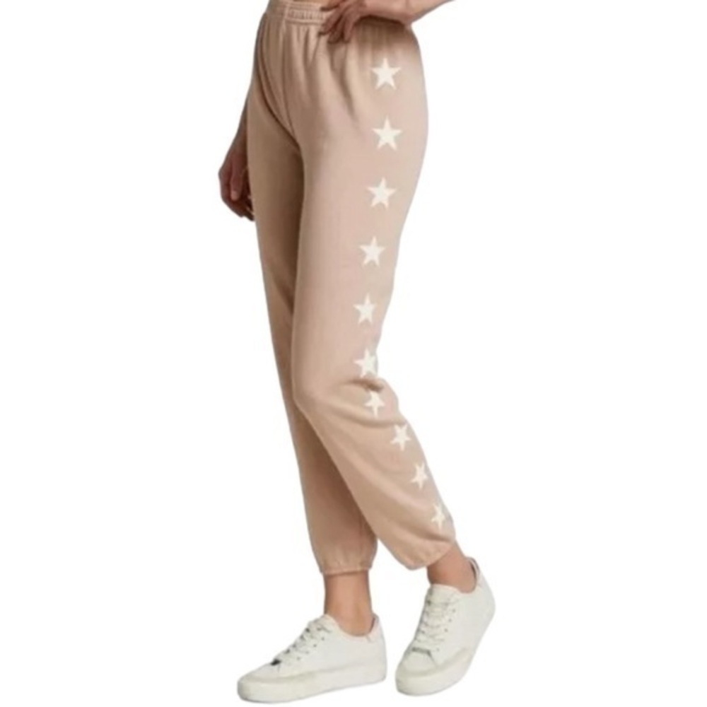 Monrow Star Print Taupe White High Waisted‎ Sweatpants Joggers Pants